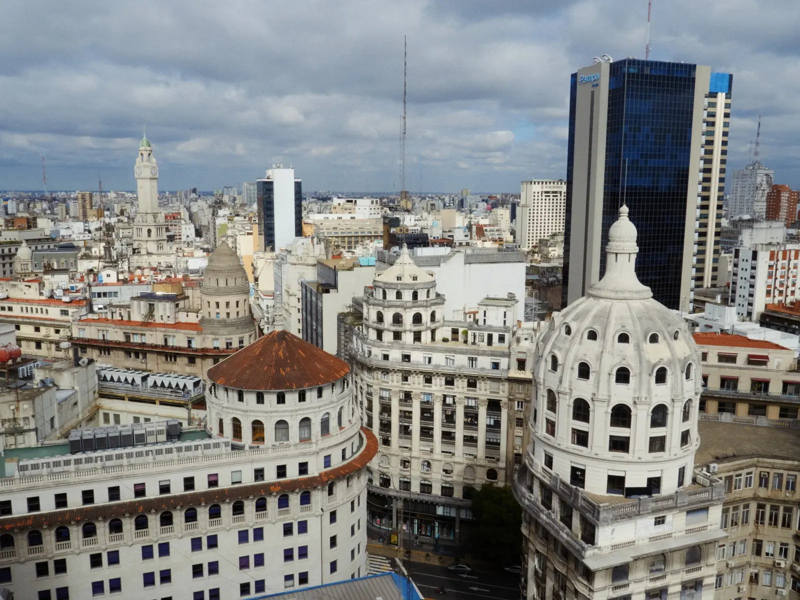 Rooftops and domes of central Buenos Aires from above